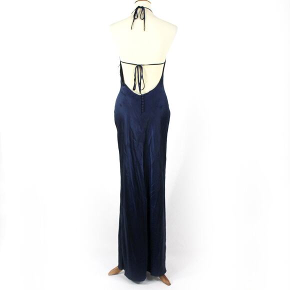 Reformation Jeany Navy Silk Halter Maxi Dress Medium NEW Satin Open Back Gown - Picture 6 of 7